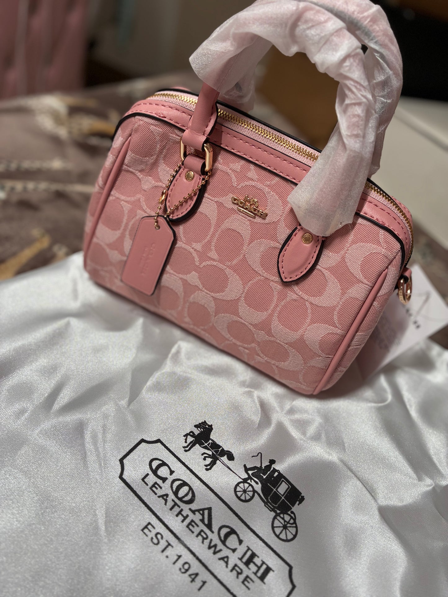 Coach Mini Rowan Crossbody Bag in Signature Canvas – Powder Pink