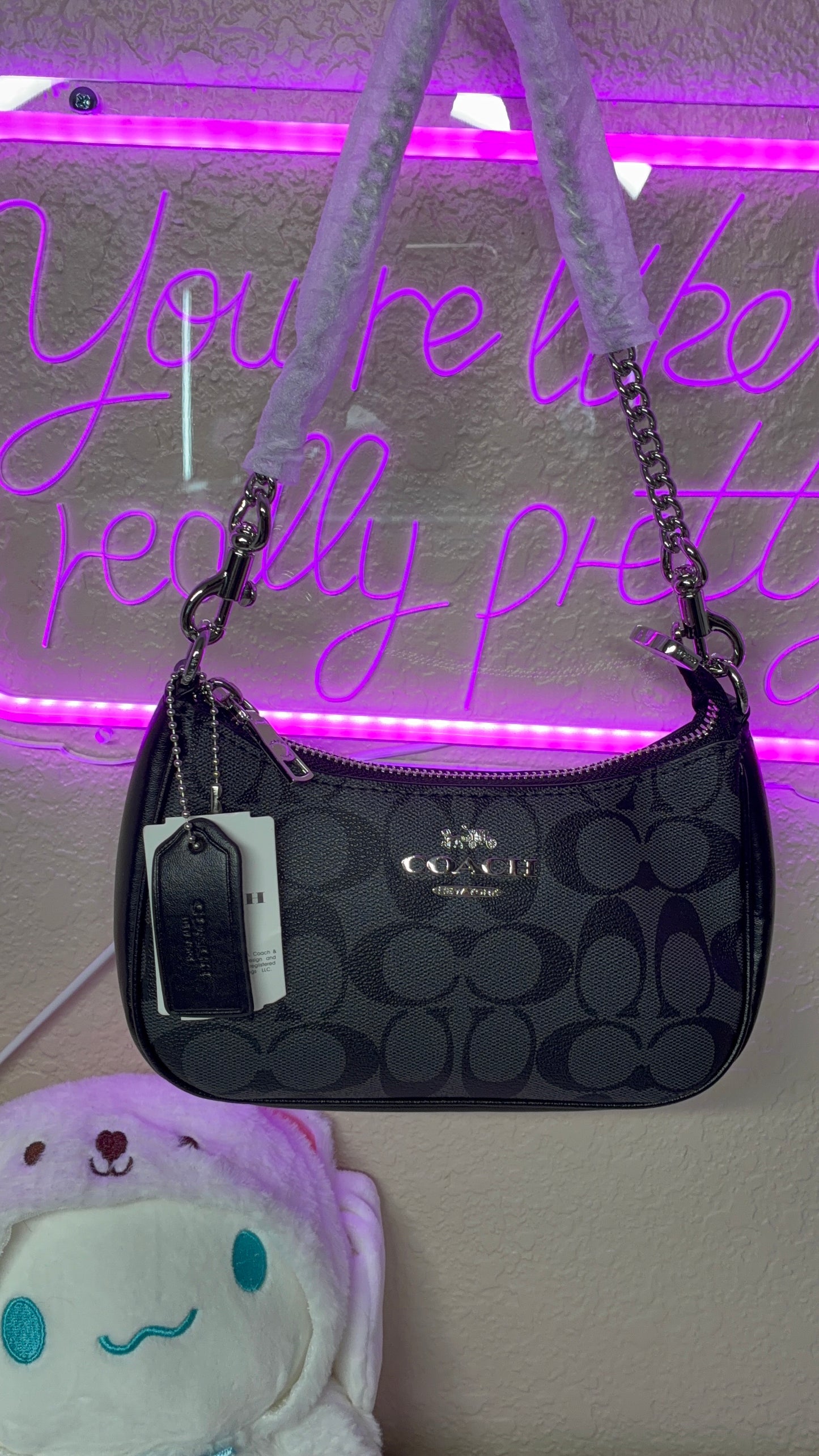 Coach Nolita 19 Signature Canvas Convertible Shoulder & Crossbody Bag – Charcoal/Black