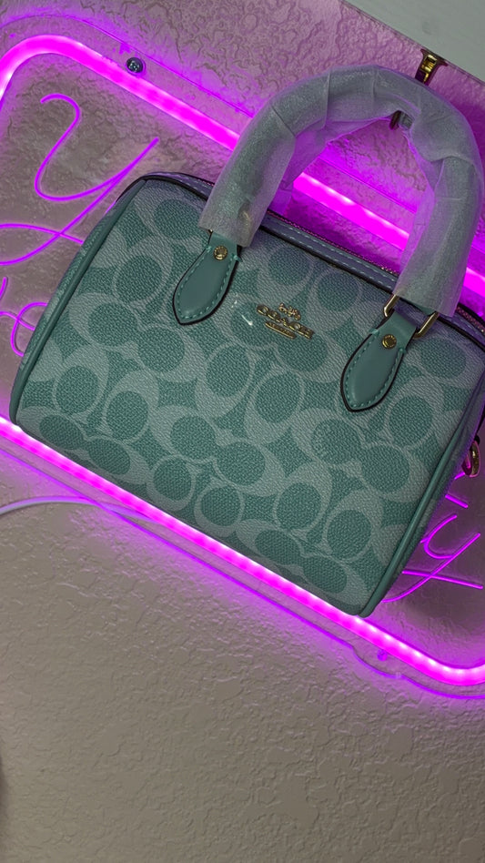 Coach Rowan Satchel 25 – Signature Canvas Aqua/Mint